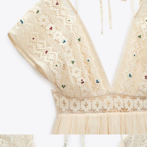 Zara cotton short sleeve embroidered mini dress - Picture 7 of 7